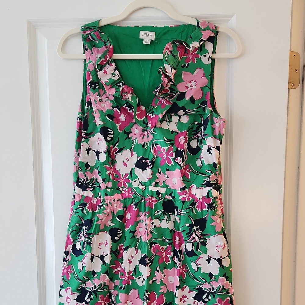 J. Crew Floral Green and Pink Dress